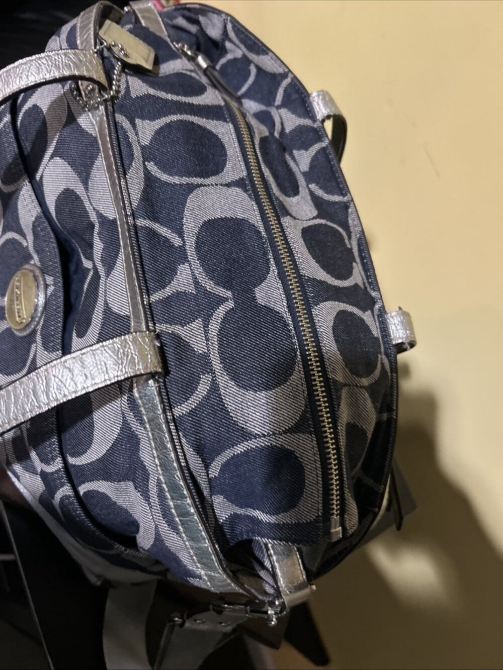 Coach XL Denim Signature Stripe Tote Weekender Diaper Bag F17443 Large Handbag - Picture 9 of 12